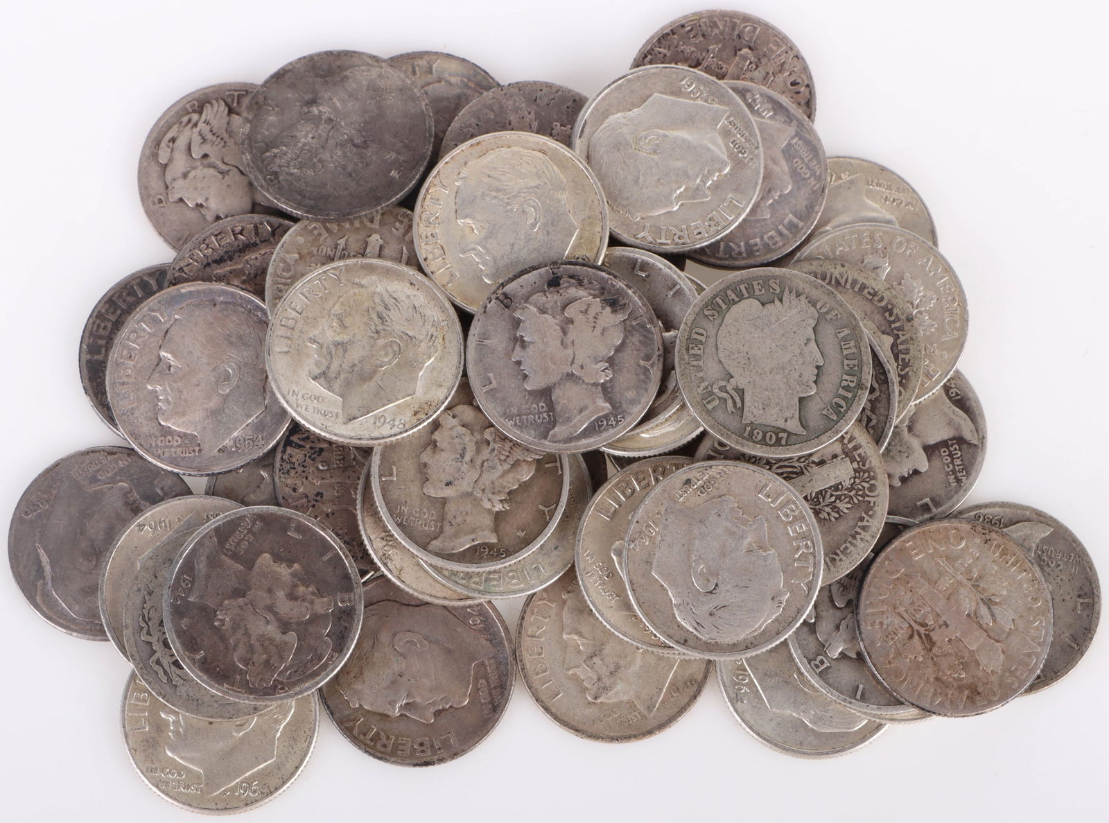 90% SILVER ROOSEVELT, MERCURY, BARBER DIMES (51) (1 of 4)