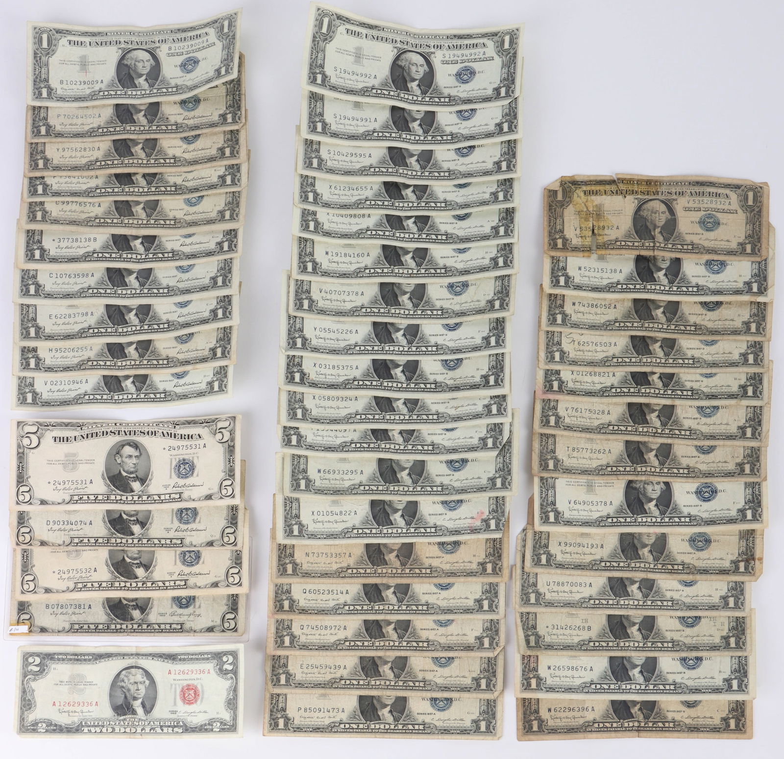 1950'S US BILLS & ERROR BILLS $5, $2 & $1 FACE $35 (1 of 8)