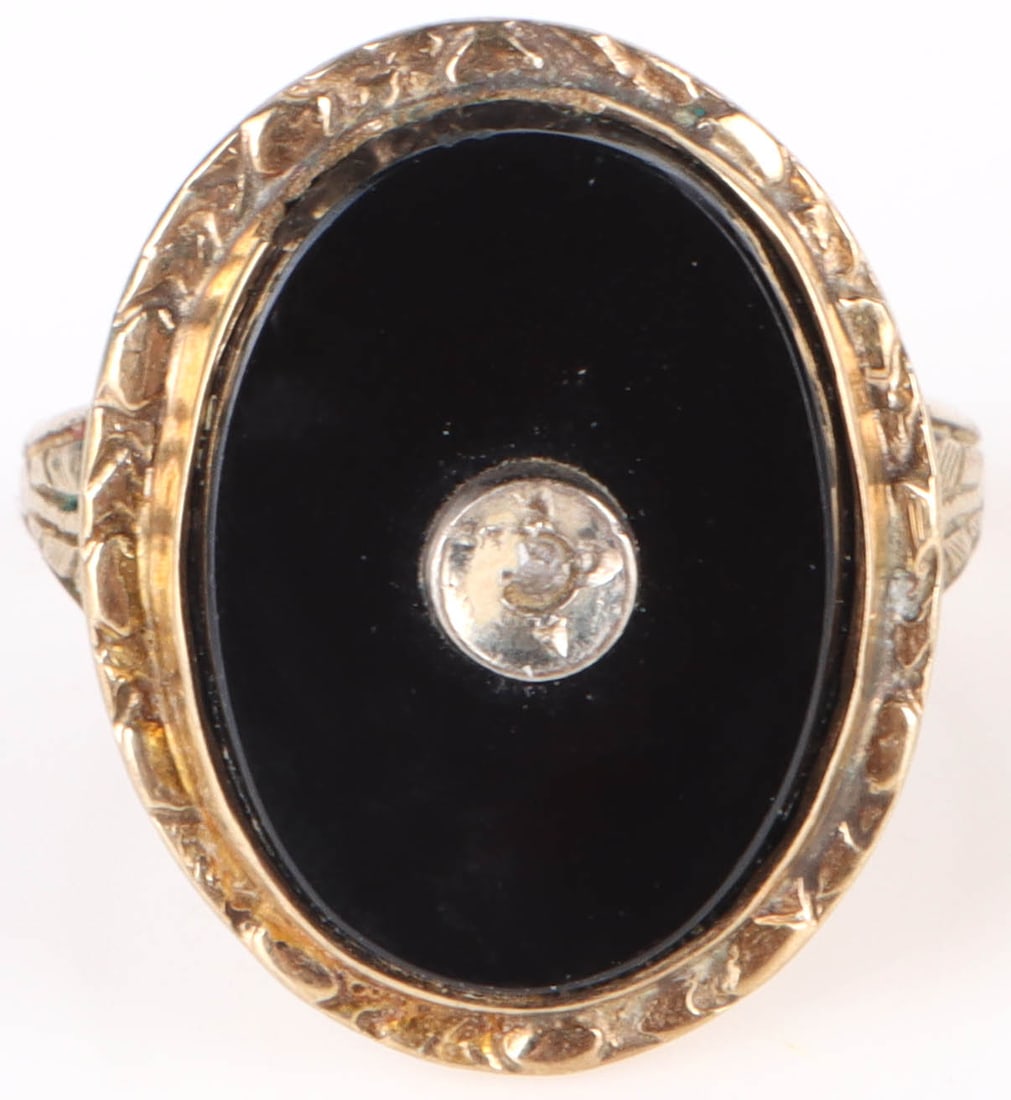 10K YELLOW GOLD DIAMOND ONYX LADIES RING (1 of 3)