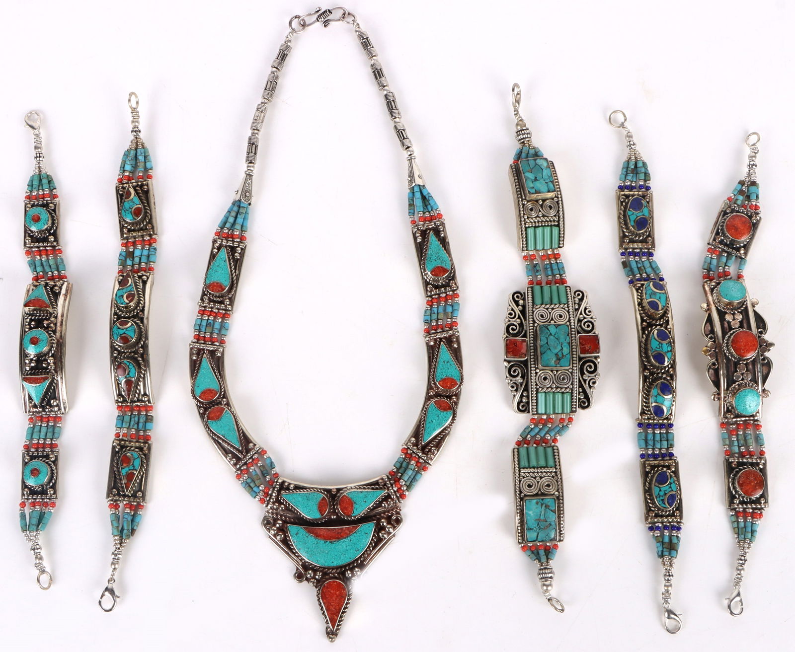 STERLING PLATED CORAL & TURQUOISE TIBETAN JEWELRY (1 of 4)