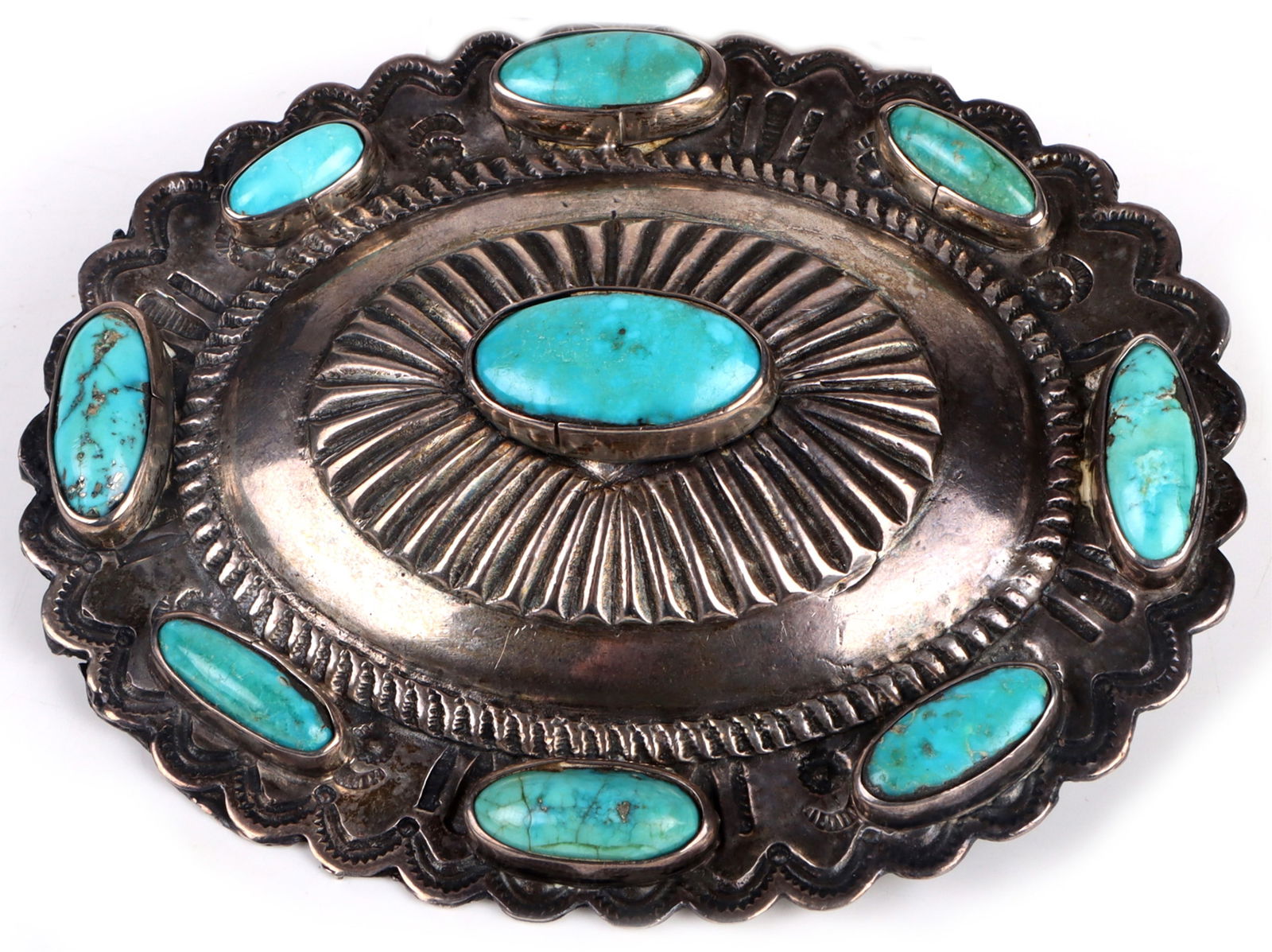 STERLING SILVER TURQUOISE SOUTHWEST BELT BUCKLE (1 of 2)