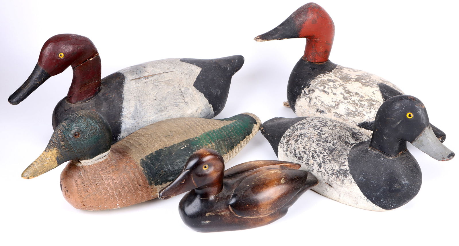 VINTAGE CARVED WOOD DECOY DUCK STATUE LOT OF 5 (1 of 3)