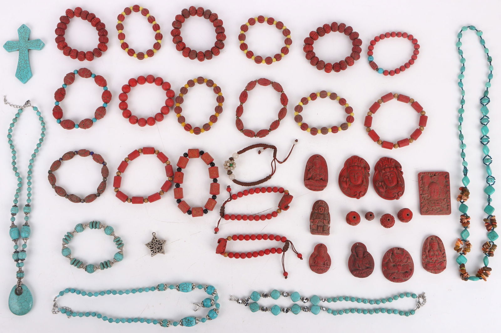 CINNABAR & HOWLITE ANTIQUE CHINESE LADIES JEWELRY (1 of 7)