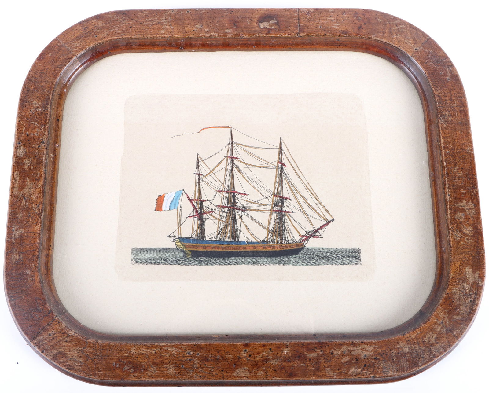 VINTAGE COLORED FRAMED BOAT ETCHING (1 of 3)
