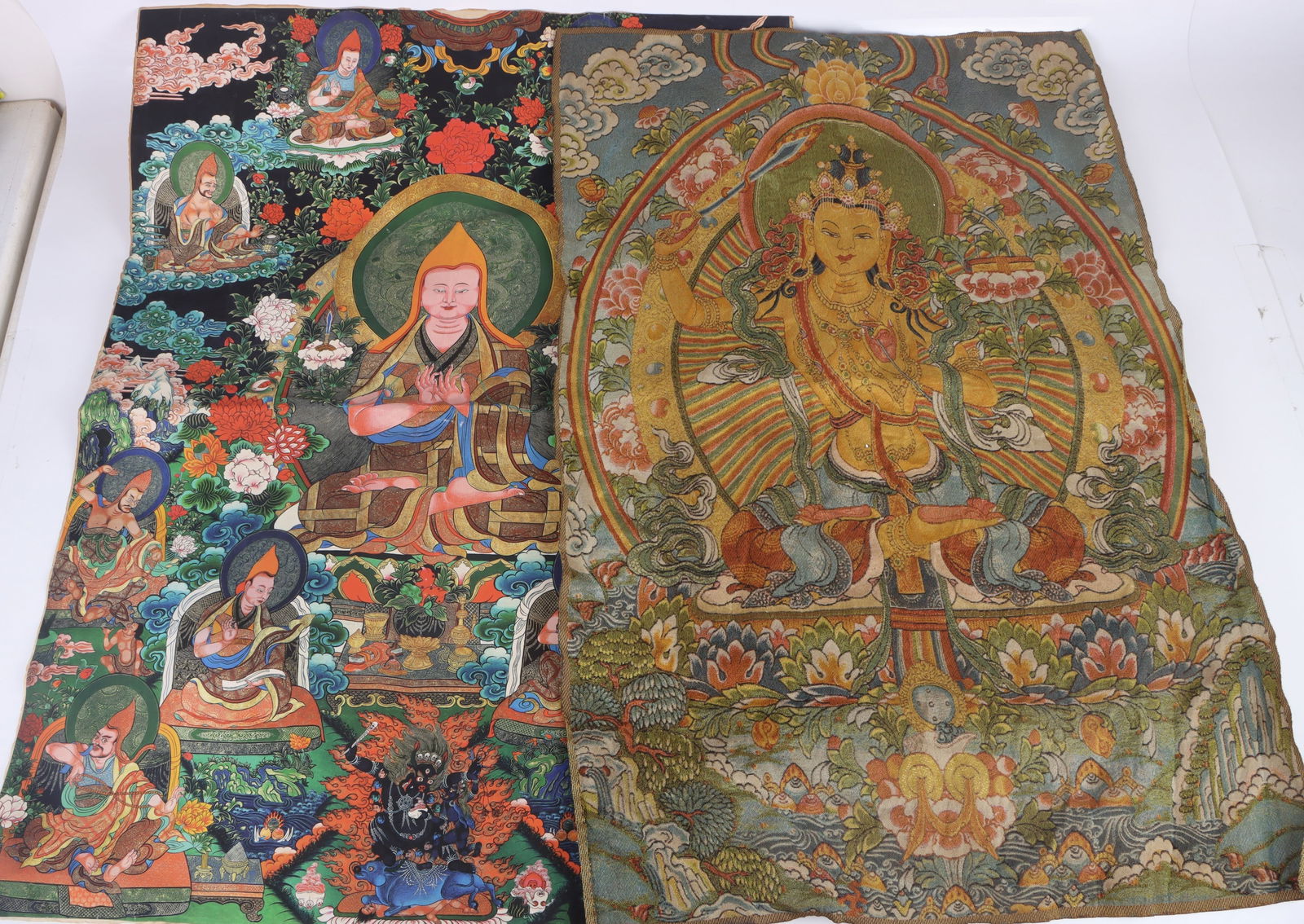 BUDDHIST CHINESE TAPESTRY & THANGKA  - LOT OF 2 (1 of 6)