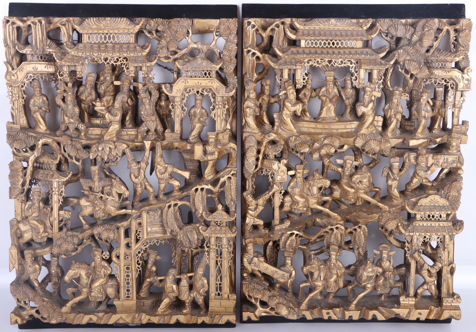 ANTIQUE HAND-CARVED WOODEN ASIAN WALL PLAQUES (1 of 4)