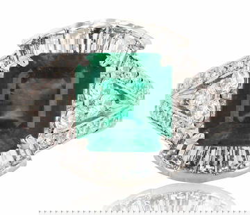 3.61CT EMERALD & 1.52CTW DIAMOND PLATINUM RING: 171031 3.61CT EMERALD & 1.52CTW DIAMOND PLATINUM RING Platinum Emerald & Diamond Ring One polished, stamped, and tested platinum ring with a bright finish. The ring is mounted with: 1 genuine emerald