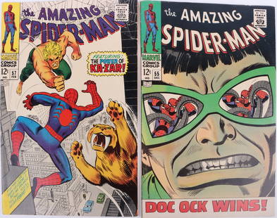 AMAZING SPIDER-MAN #55 & #57 COMIC BOOKS: 171146 AMAZING SPIDER-MAN #55 & #57 COMIC BOOKS Amazing Spider-Man #55 (Iconic cover art by John Romita Sr.) and Amazing Spider-Man #57 (First meeting of Spider-Man and Ka-Zar) comic books.Condition: