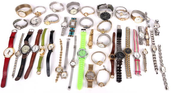 COLLECTIBLE MEN & LADIES WRISTWATCHES - LOT OF 43: 171207 COLLECTIBLE MEN & LADIES WRISTWATCHES - LOT OF 43 Collectible Men's and Ladies wristwatches to include Timex, Milan, Pulasr, Lorus, Jemis, Geneva, Caravelle and more. 43 wristwatches total.Stai