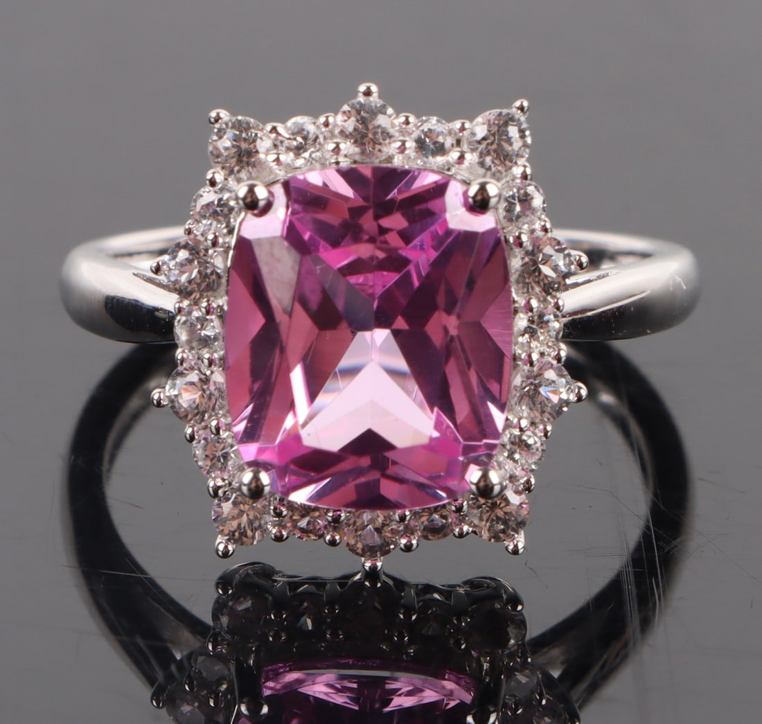 12 X 10MM PINK SAPPHIRE STERLING SILVER RING (1 of 3)