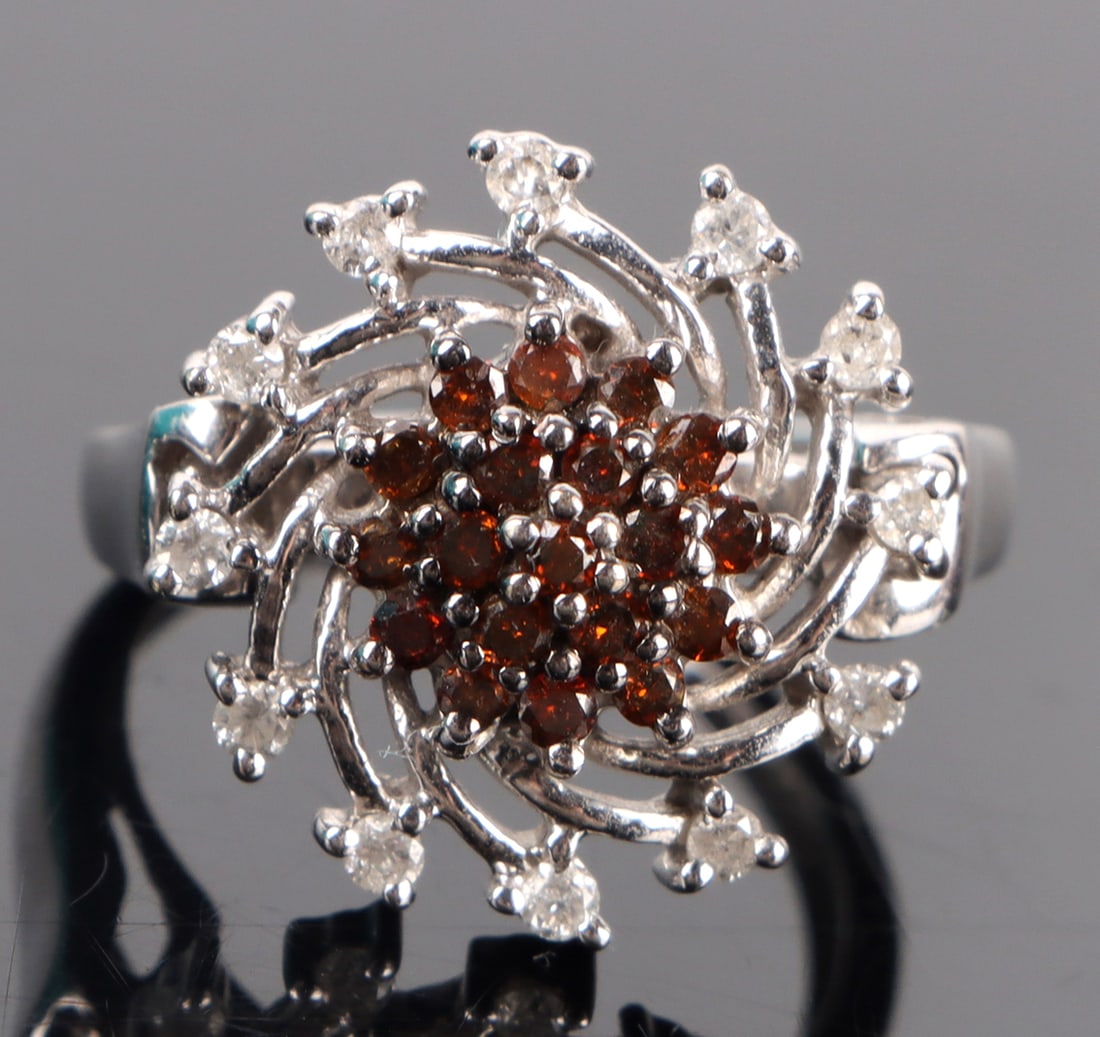 GARNET & DIAMOND 10K WHITE GOLD SPIRAL LADIES RING (1 of 3)
