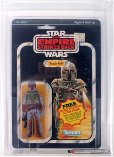 1980 KENNER STAR WARS BOBA FETT FIGURE ASA GRADE: 172210 1980 KENNER STAR WARS BOBA FETT FIGURE ASA GRADE 1980 Kenner Star Wars Boba Fett action figure. Empire Strikes Back. 21 back. Large circle extension. ASA grade 80 NM. Condition: Very fine. See