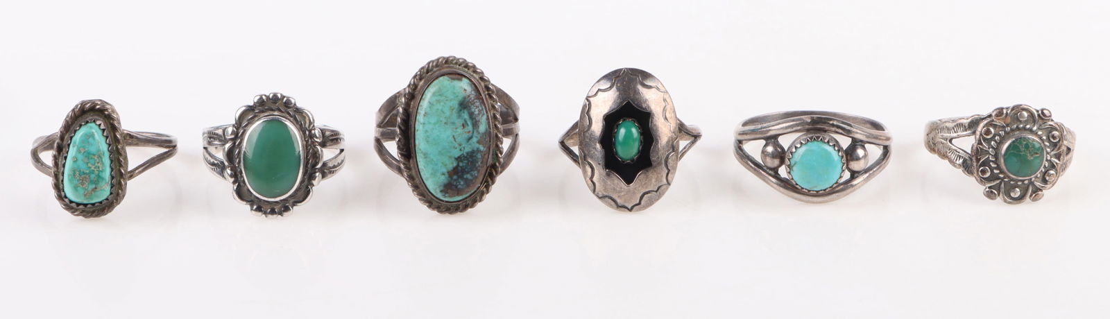 SOUTHWEST TURQUOISE STERLING SILVER RINGS - (6) (1 of 3)