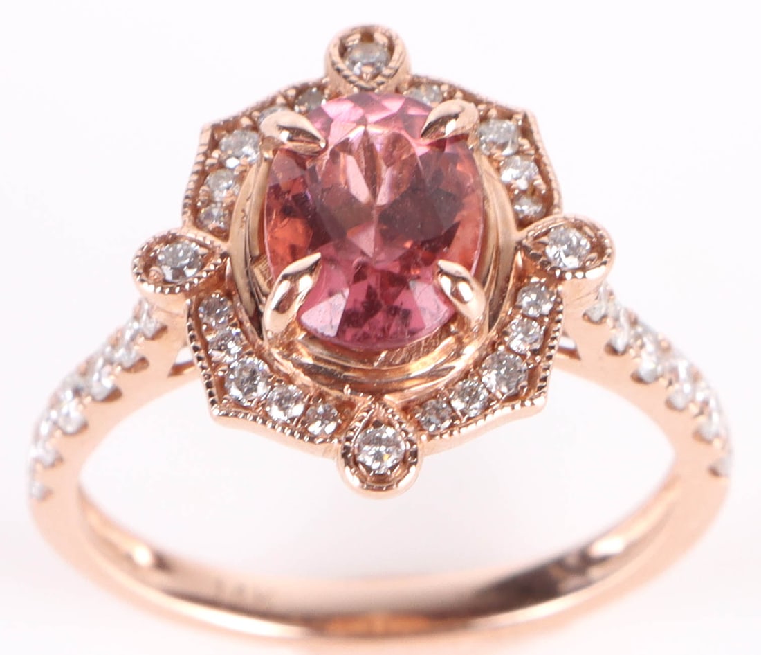 2.2CT PINK TOURMALINE 14K YELLOW GOLD DIAMOND RING (1 of 6)