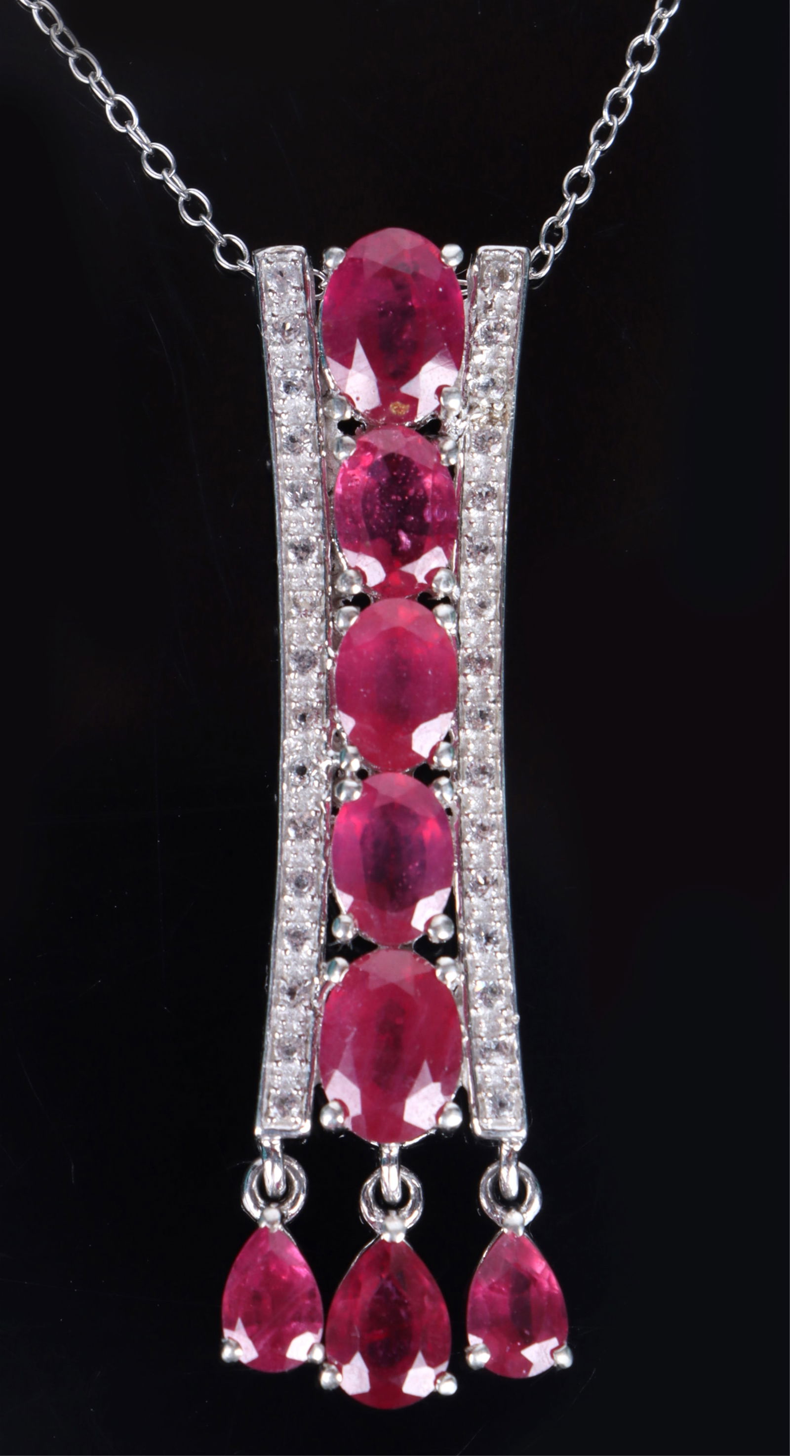 STERLING SILVER RUBY WHITE TOPAZ NECKLACE W/ CERT (1 of 5)