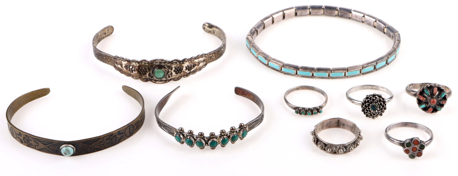 ANTIQUE STERLING/BRASS SOUTHWEST TURQUOISE JEWELRY (1 of 6)