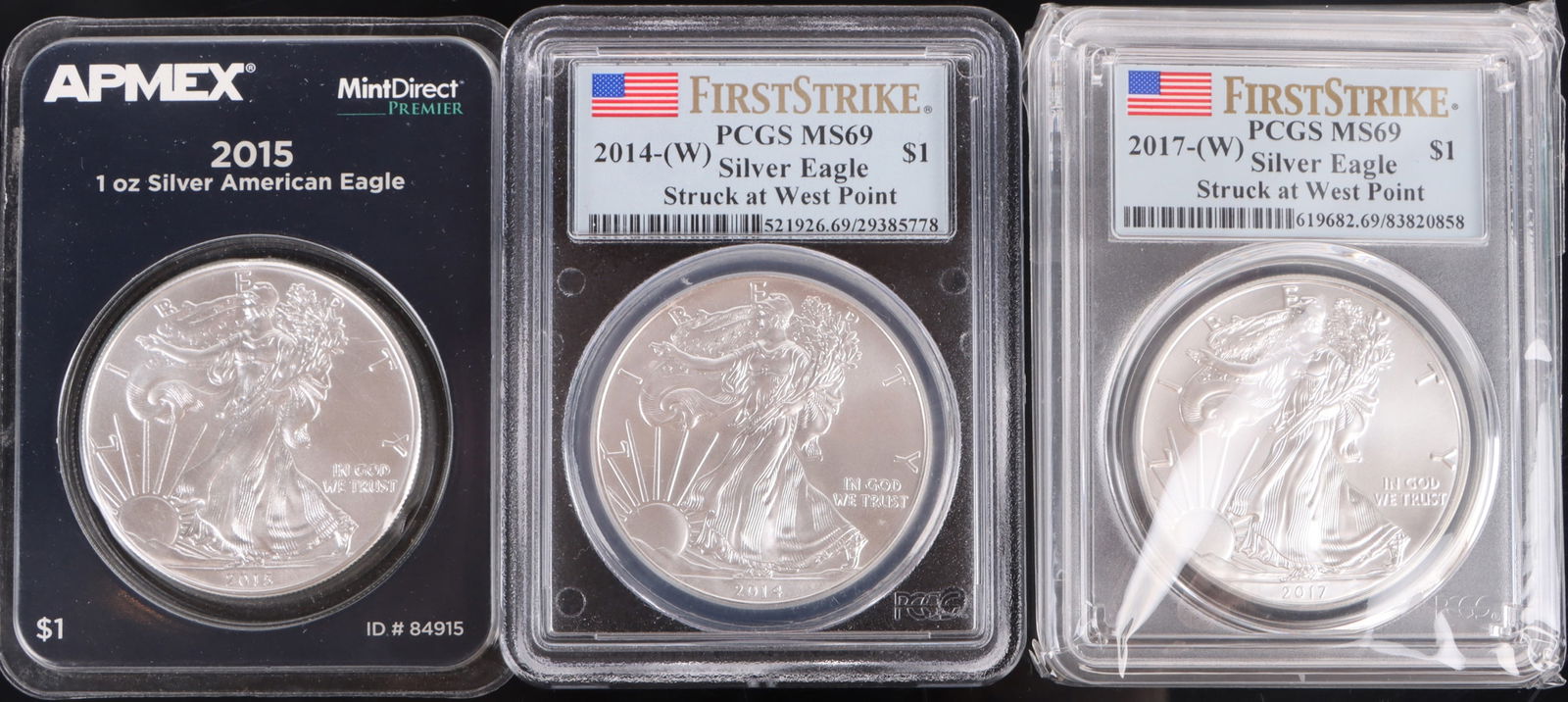 .999 FINE SILVER GRADED EAGLES - LOT OF 3 (1 of 2)
