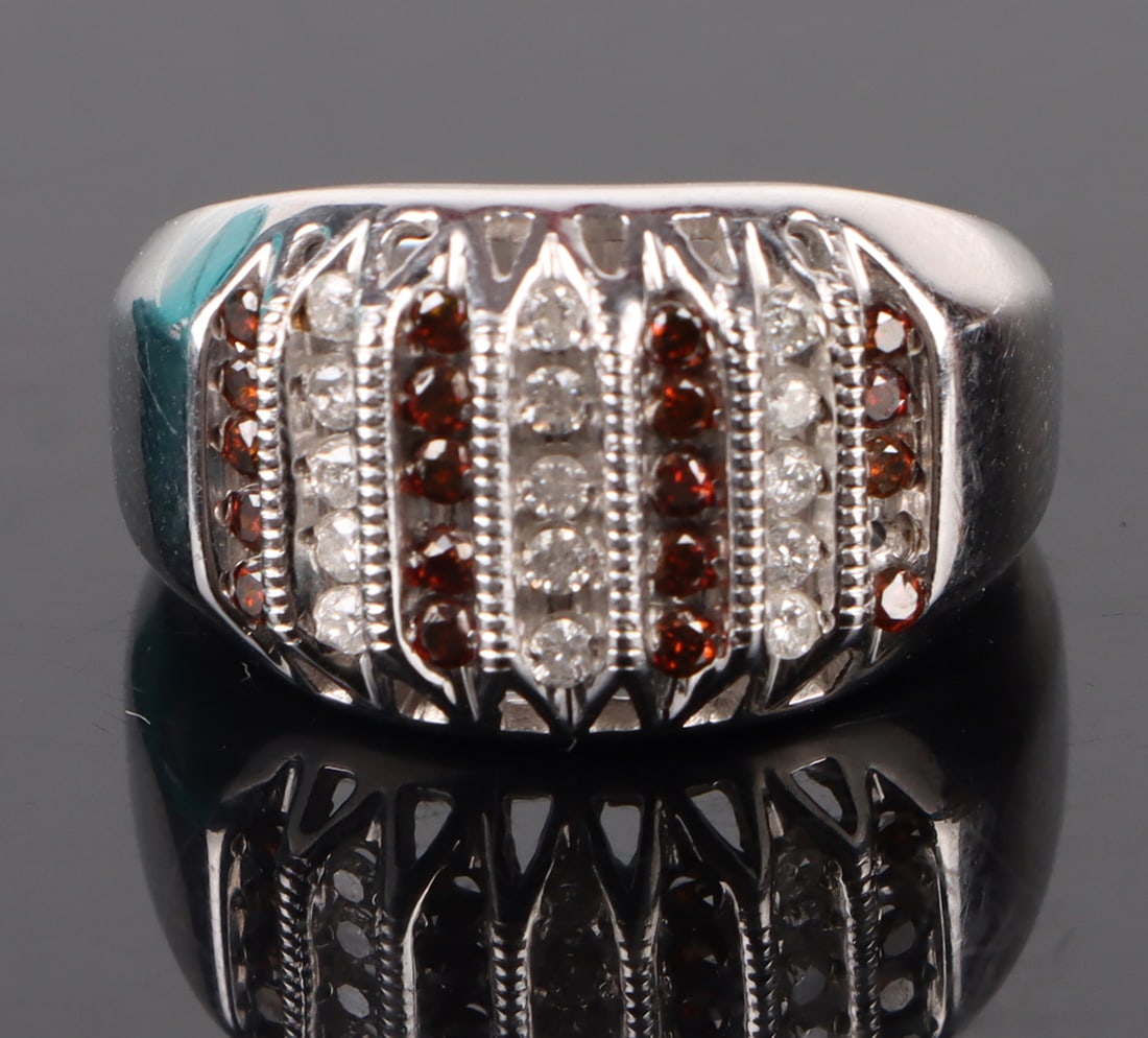 14K WHITE GOLD SMOKY/CLEAR DIAMOND UNISEX RING (1 of 3)