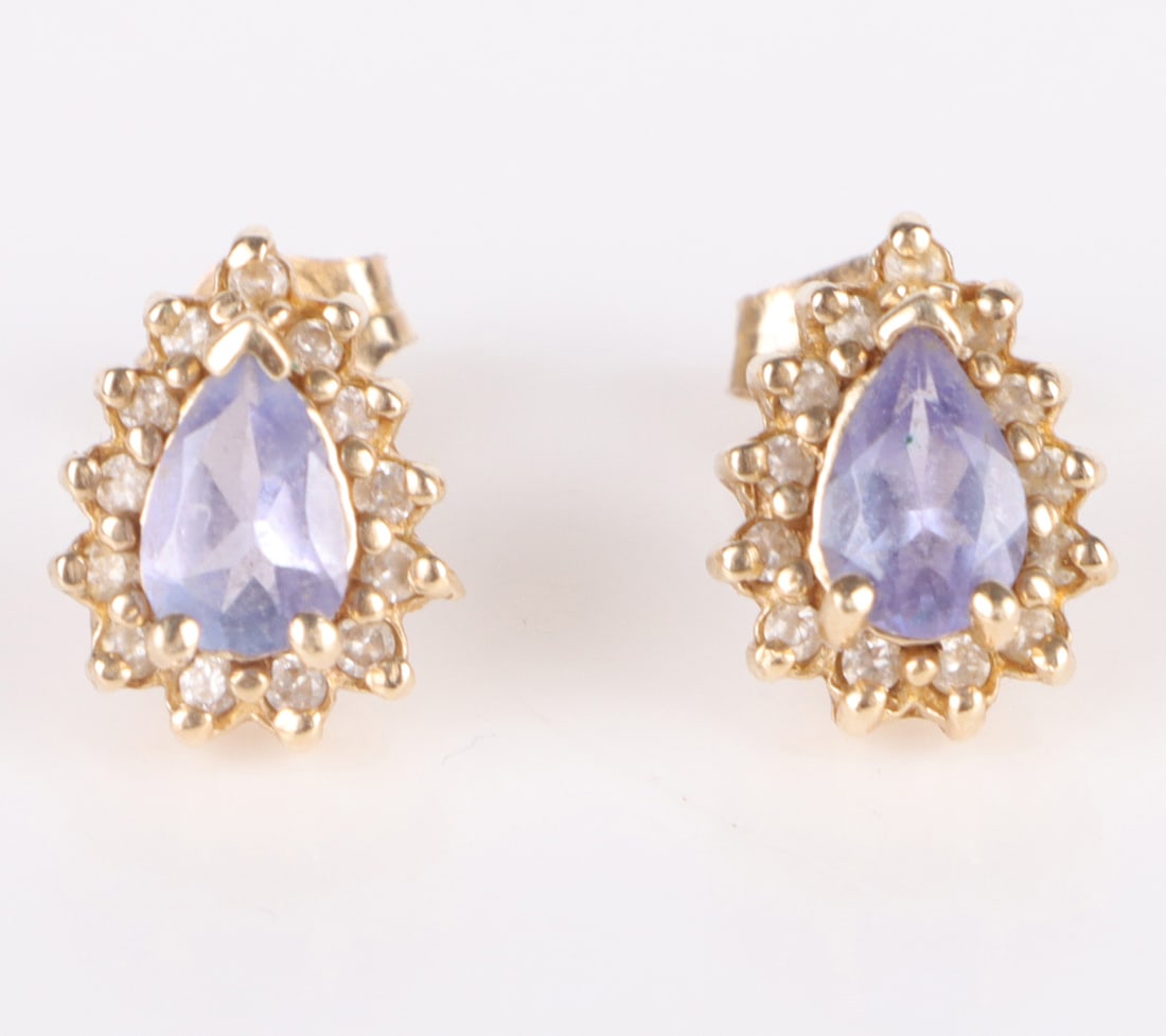 14K GOLD PEAR SHAPED TANZANITE & DIA. EARRINGS (1 of 3)