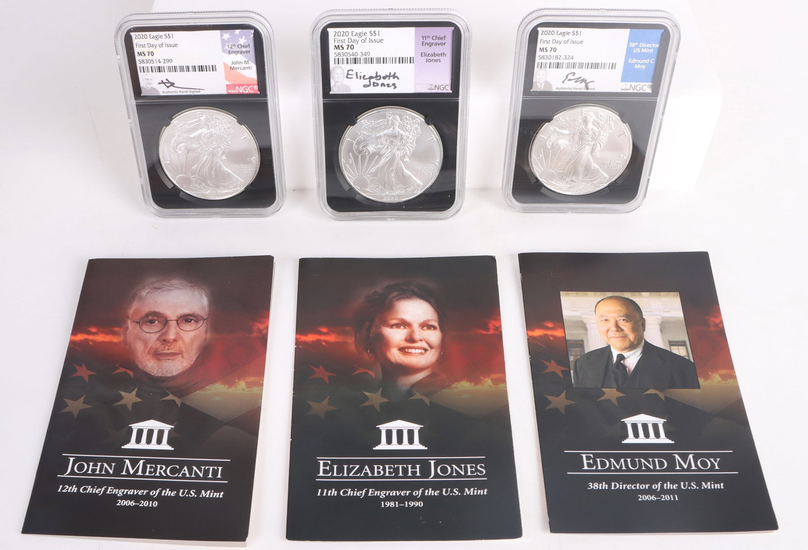 2020 SILVER EAGLE NGC PF70 FDOI CHIEF ENGRAVER SET (1 of 3)