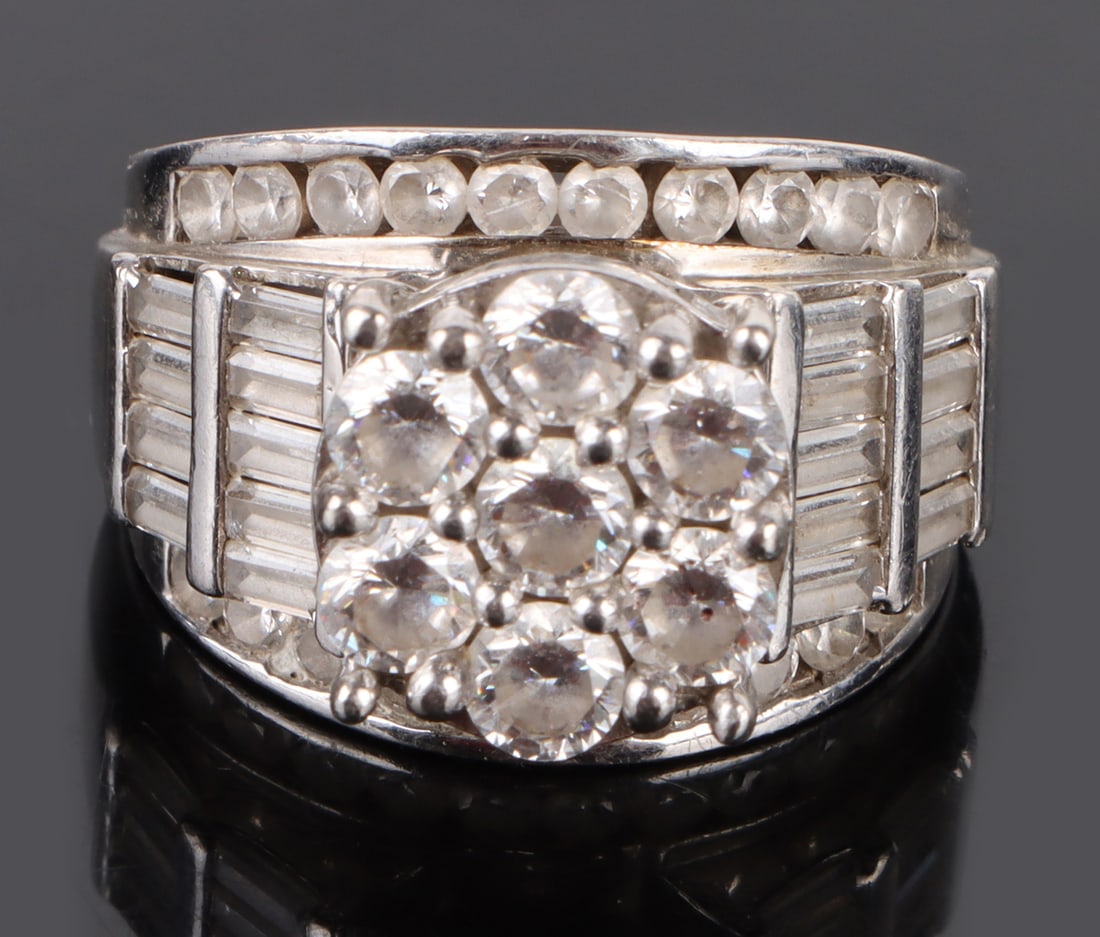 ORNATE LADIES STERLING SILVER CZ COCKTAIL RING (1 of 3)