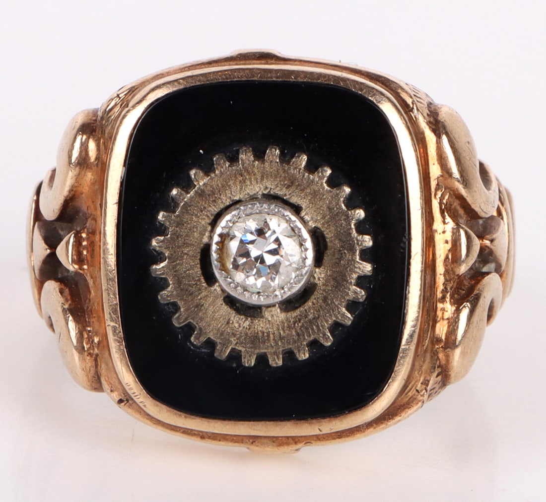 10K YELLOW GOLD ONYX DIAMOND MEN'S RING (1 of 4)