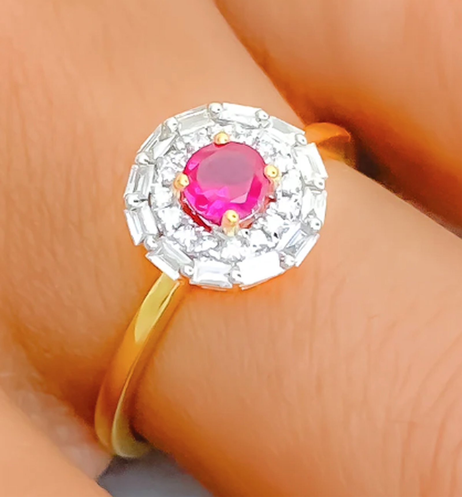 18K YELLOW GOLD DIAMOND & CULTURED RUBY RING (1 of 4)