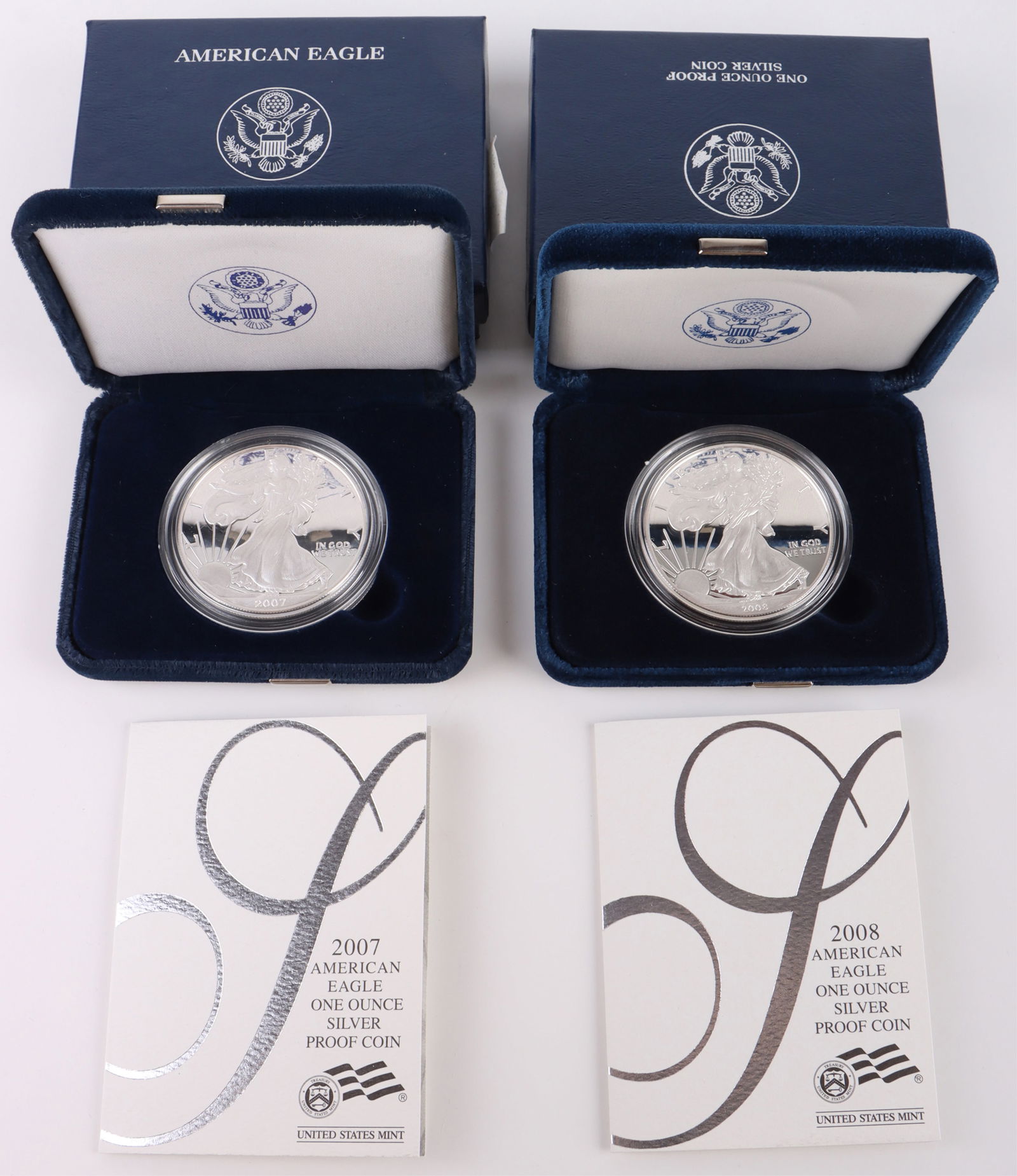 2008 & 2007 W PROOF FINE SILVER AMERICAN EAGLES (1 of 6)