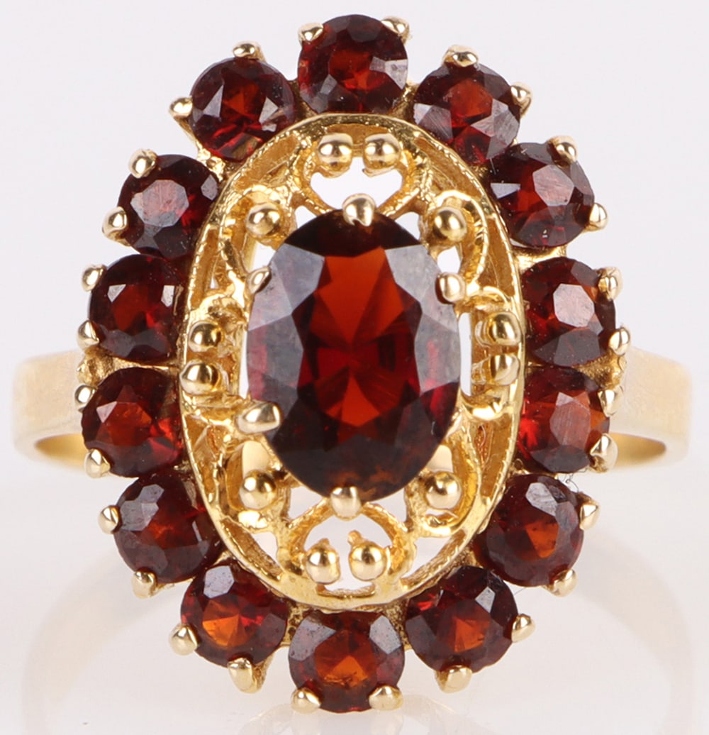 14K YELLOW GOLD GARNET ORNATE LADIES RING (1 of 3)