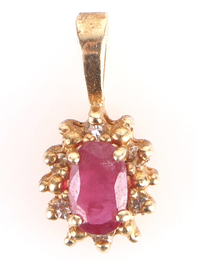 10K YELLOW GOLD DIMAOND RUBY LADIES PENDANT (1 of 2)