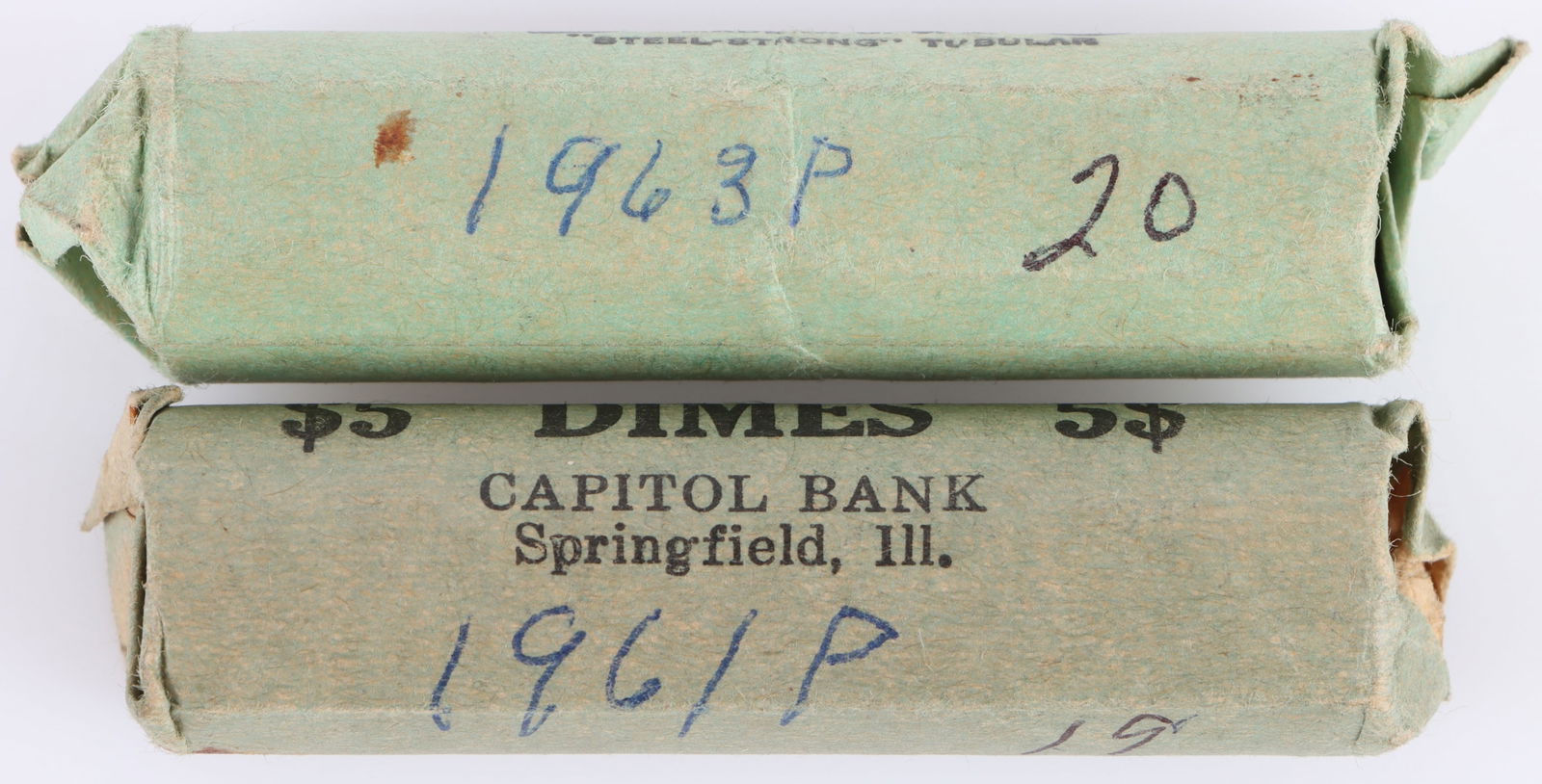 90% SILVER 1963-P & 1961-P FIVE DOLLAR DIME ROLLS (1 of 2)