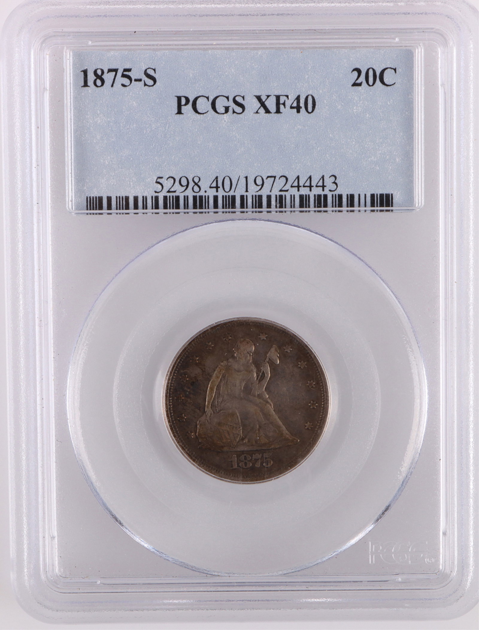 1875-S SILVER SEATED LIBERTY 20C PSGS XF40 COIN (1 of 4)