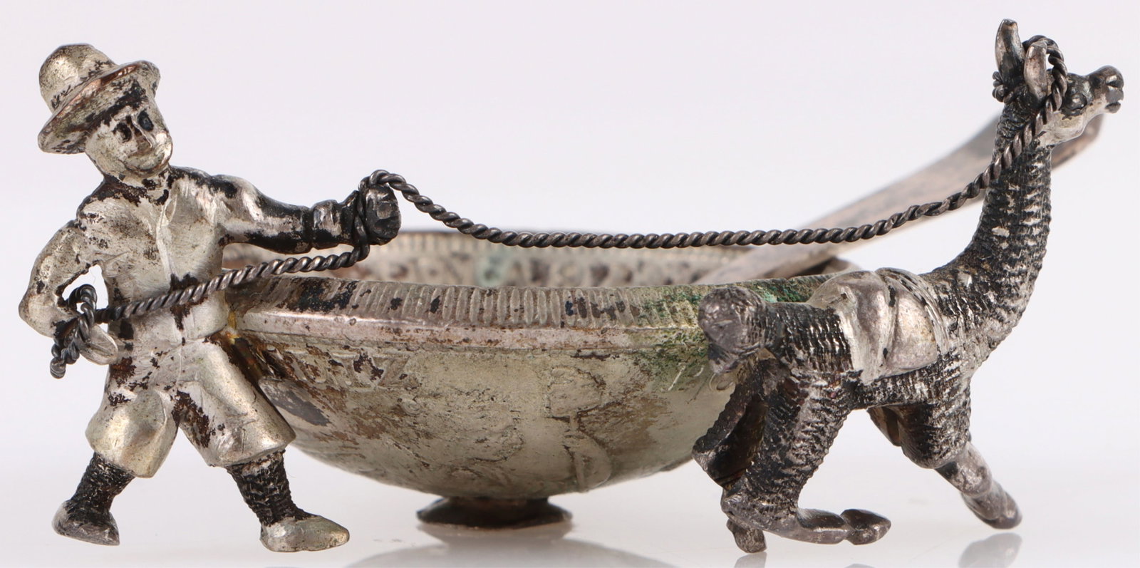 .900 PERUVIAN SILVER COIN SALT DISH & SPOON (1 of 5)