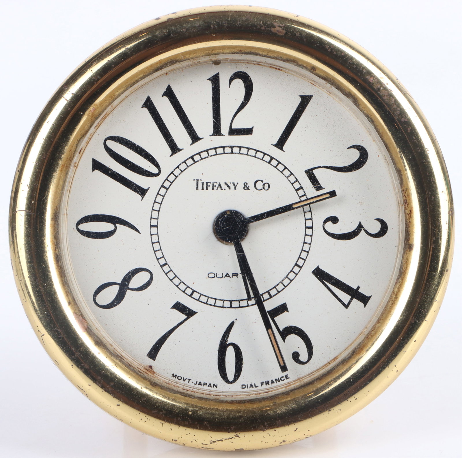 TIFFANY & CO. BRASS ROUND FRANCE DESK CLOCK (1 of 4)