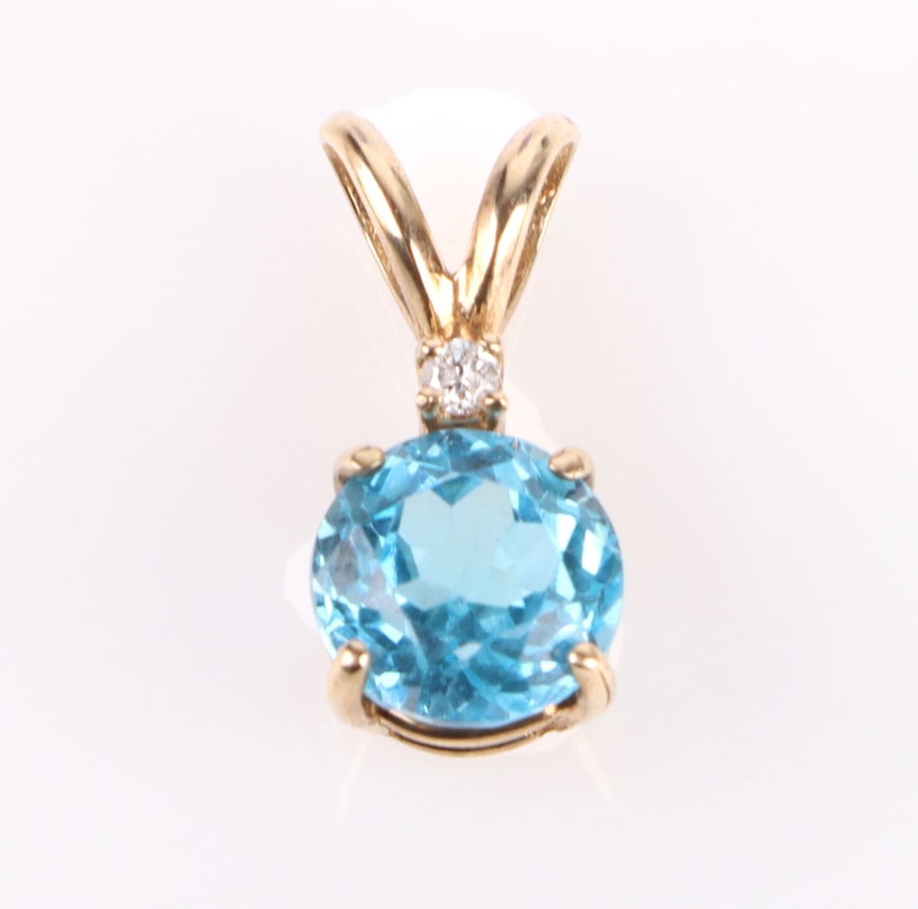 10K YELLOW GOLD BLUE TOPAZ DIAMOND LADIES PENDANT (1 of 3)