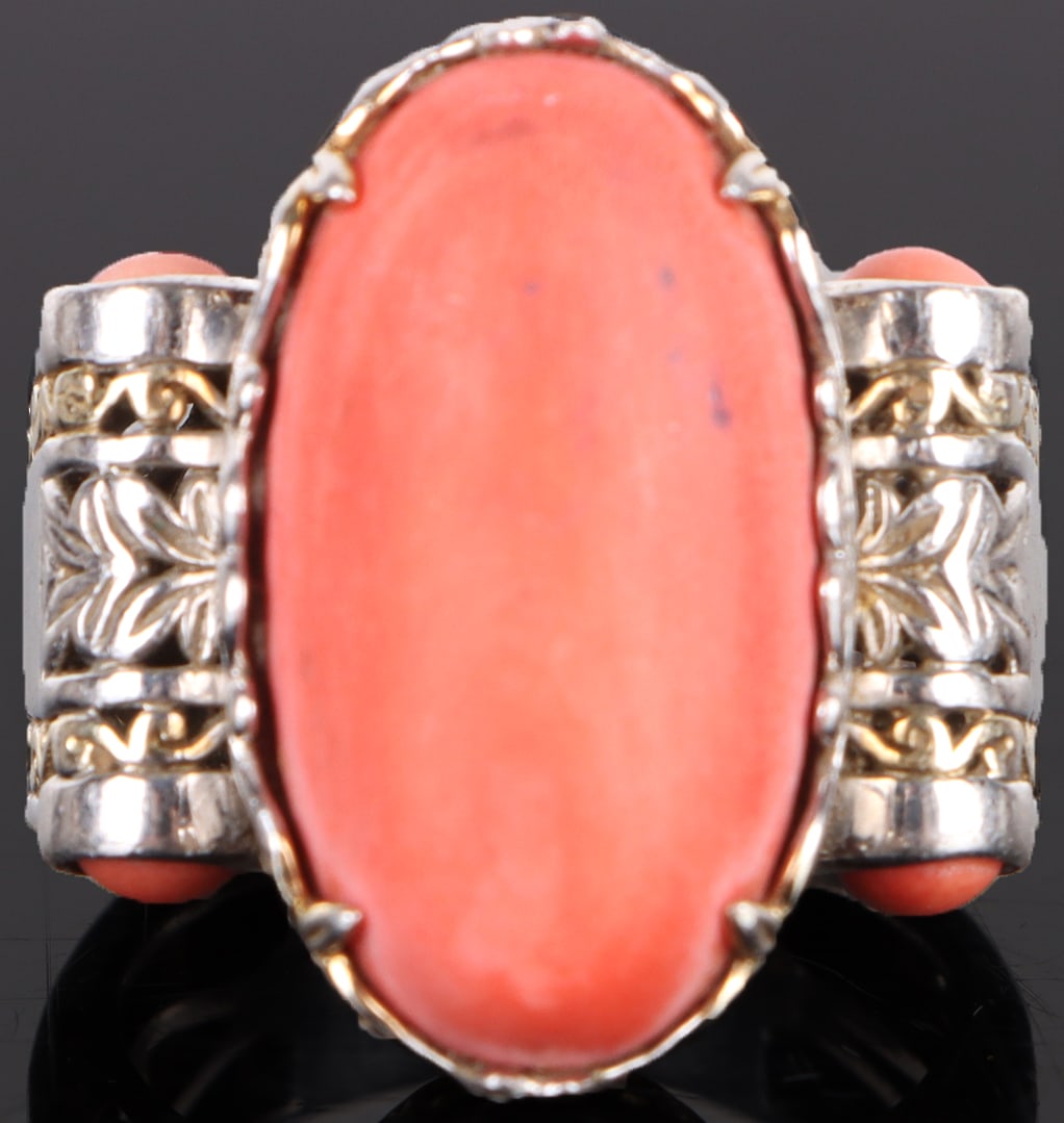MOMO CORAL STERLING SILVER ORNATE LADIES RING (1 of 3)