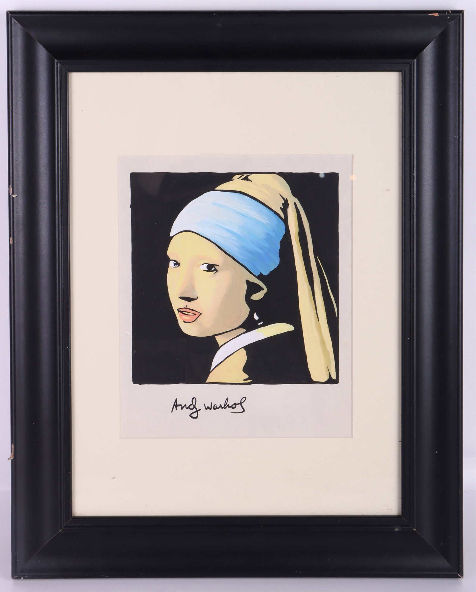 MANNER OF ANDY WARHOL ORIGINAL PORTRAIT PAINTING: 179052a MANNER OF ANDY WARHOL ORIGINAL PORTRAIT PAINTING Andy Warhol (1928-1987) original acrylic "Woman with a pearl earring" originally done by Johannes Vermeer painting done in the manner of, after