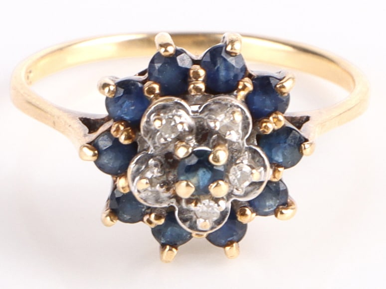 14K YELLOW GOLD BLUE TOPAZ DIAMOND LADIES RING (1 of 3)