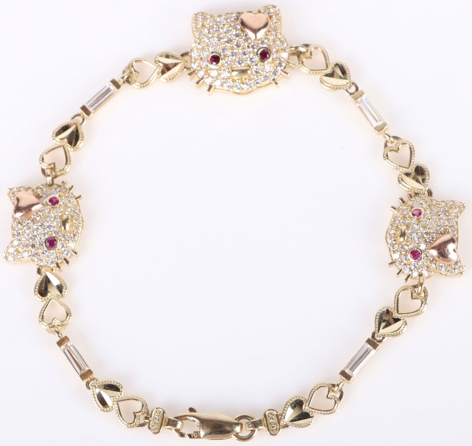 10K YELLOW GOLD HELLO KITTY RUBY CZ BRACELET (1 of 4)