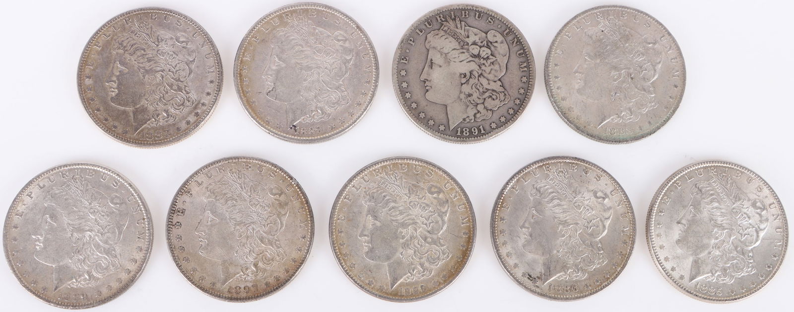 90% SILVER US MORGAN SILVER DOLLARS - LOT OF 9 (1 of 2)