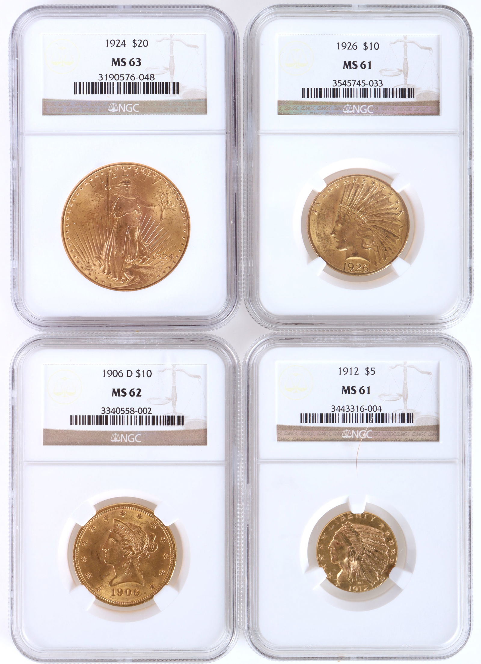 SET OF 4 INDIAN HEAD, EAGLE & LIBERTY GOLD COINS (1 of 6)