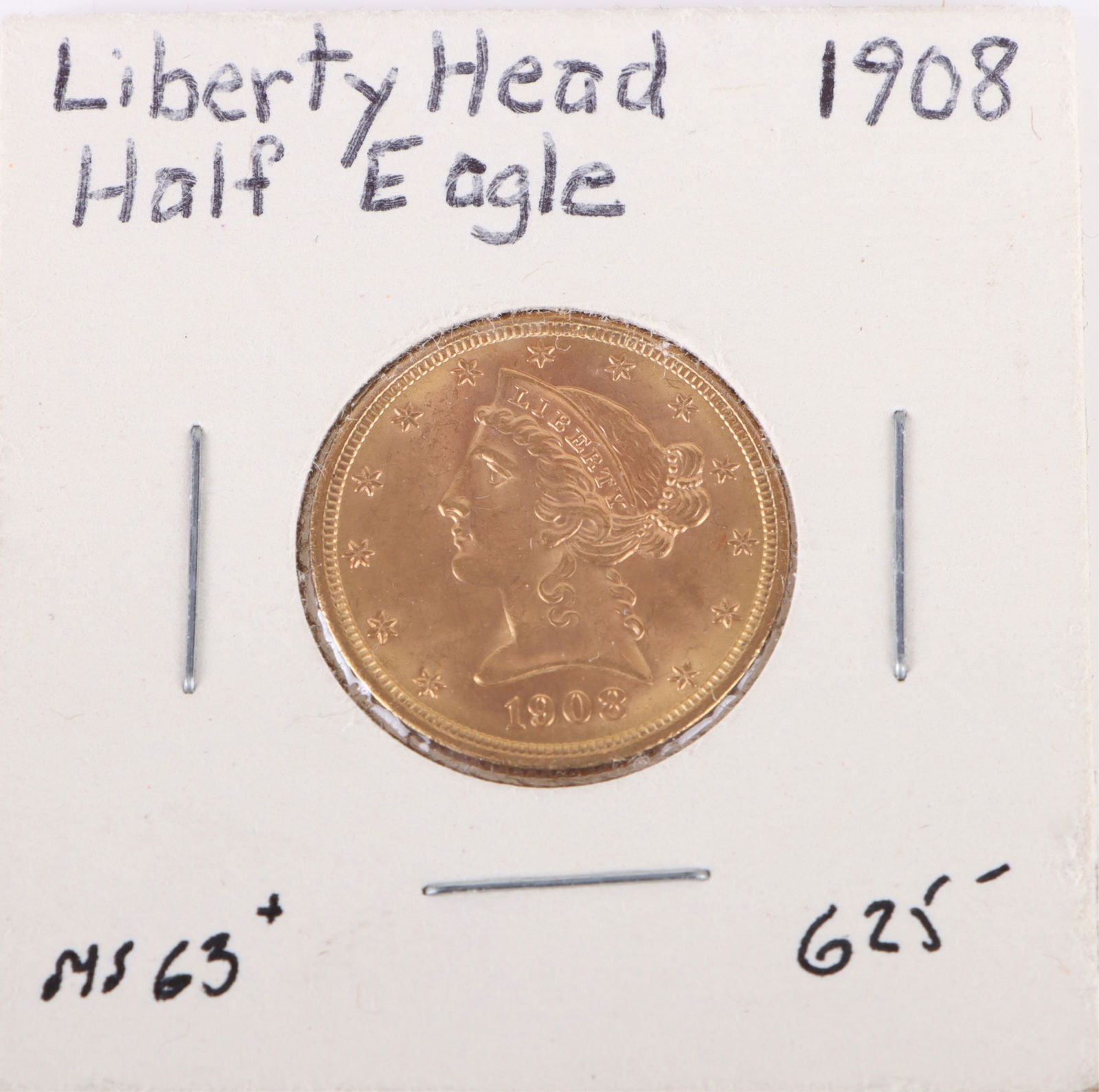 1908 $5 GOLD LIBERTY HALF-EAGLE COIN MS63 (1 of 2)