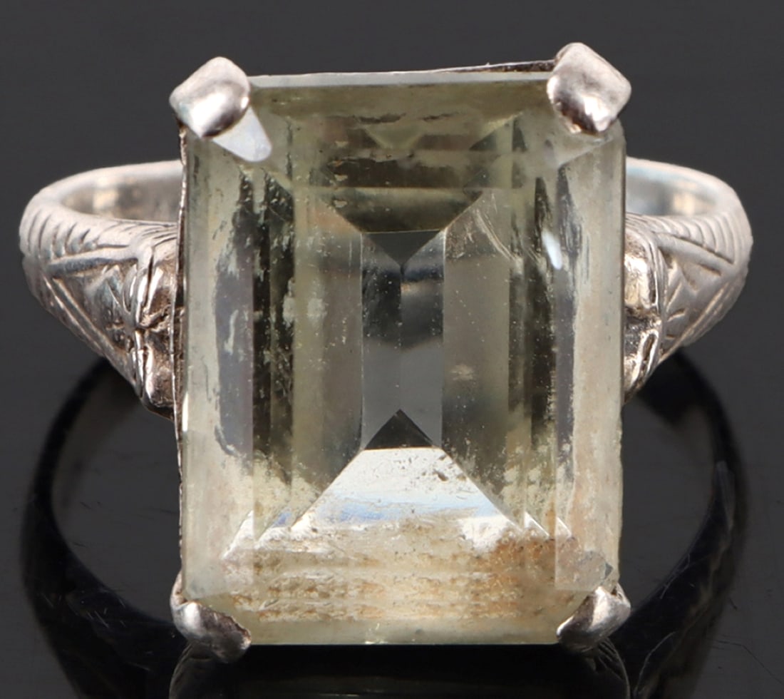 ANTIQUE AQUAMARINE FILIGREE STERLING SILVER RING (1 of 4)