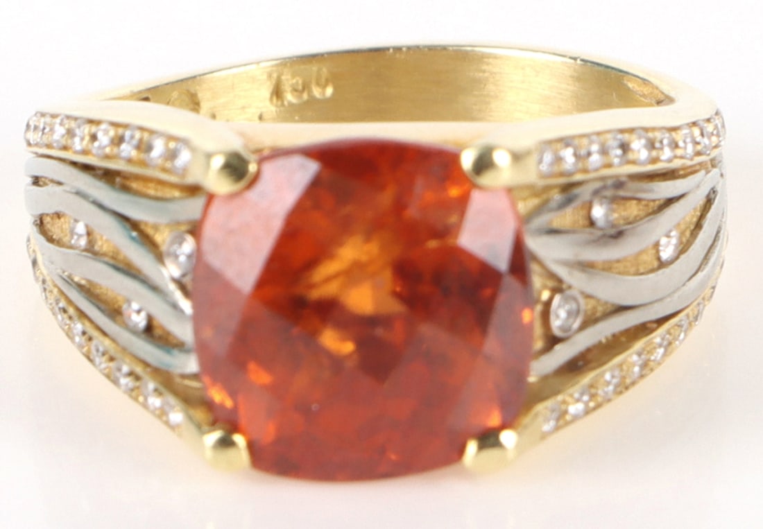 4.0CT SPESSARTITE GARNET DAIMOND 18K GOLD RING (1 of 3)