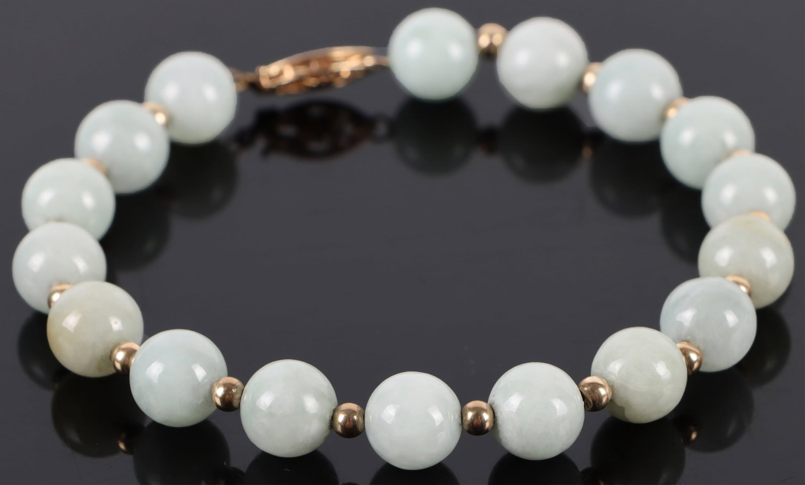 14K YELLOW GOLD LADIES GREEN JADE BRACELET (1 of 3)