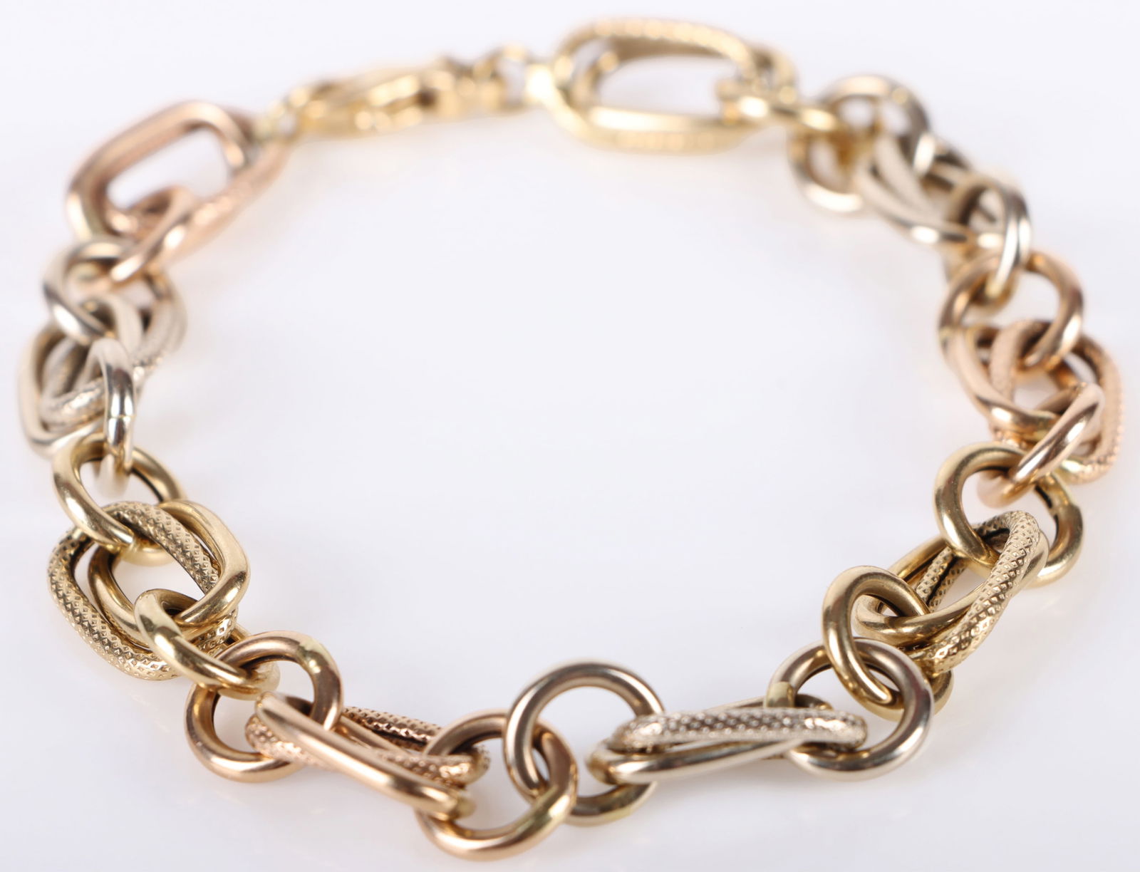 18K TRI-GOLD CUSTOM-LINK LADIES BRACELET (1 of 3)