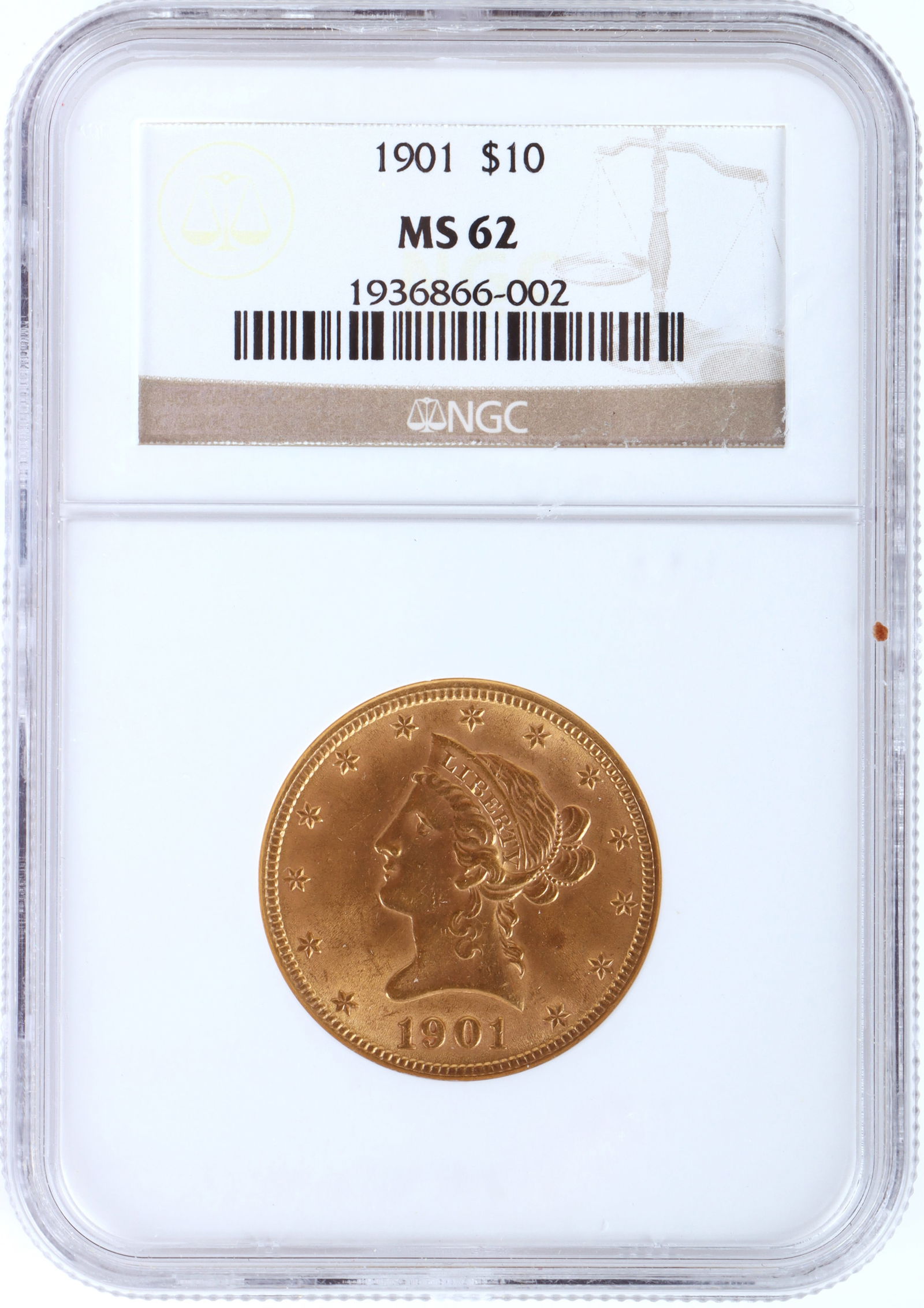 1901 LIBERTY HEAD 90% GOLD MS62 $10 COIN (1 of 2)