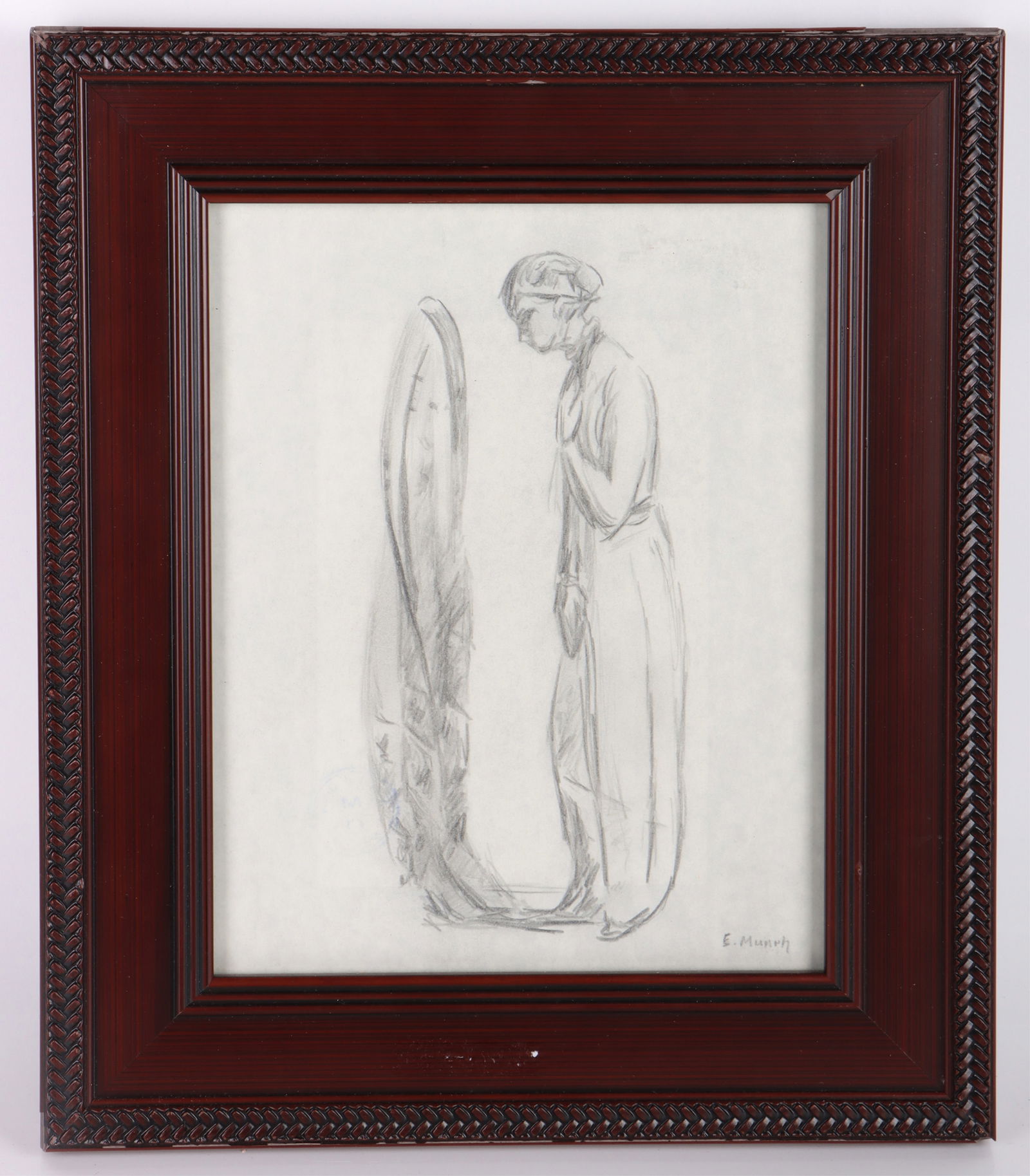 EDVARD MUNCH ORIGINAL 'MELANCHOLY' SKETCH AFTER: 180068 EDVARD MUNCH ORIGINAL 'MELANCHOLY' SKETCH AFTER Edvard Munch (1864-1944, Norwegian) original "Melancholy" sketching done in the manner of. This is an original sketching done in the same style a