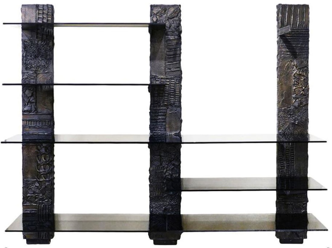 PAUL EVANS BRUTALIST SCULPTED BRONZE SHELVING UNIT (1 of 2)