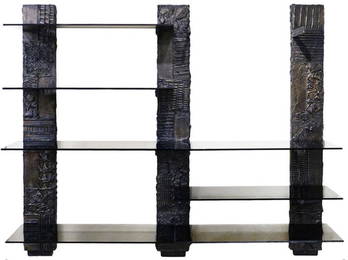 PAUL EVANS BRUTALIST SCULPTED BRONZE SHELVING UNIT